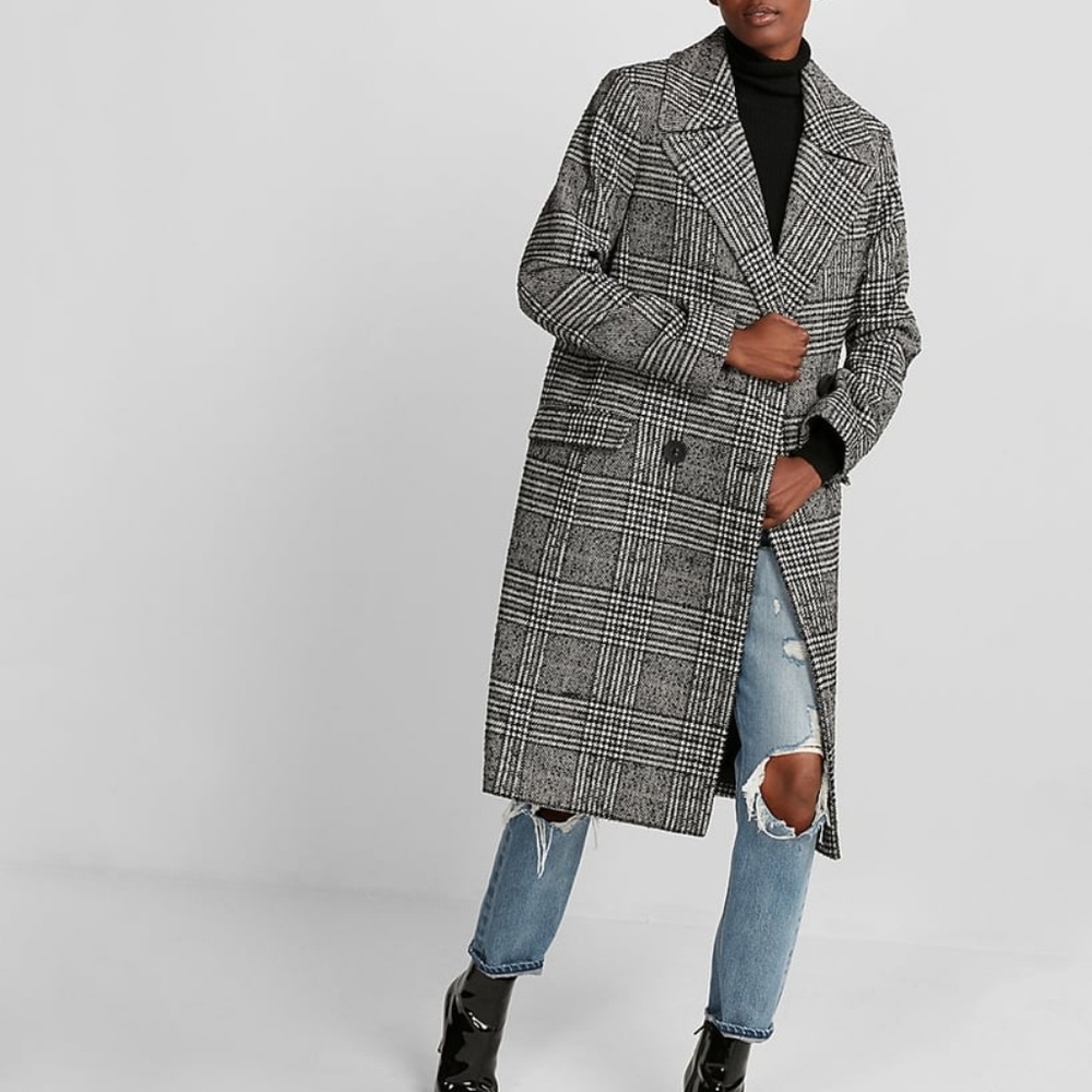 EXPRESS Plaid Boxy Double Breasted Coat